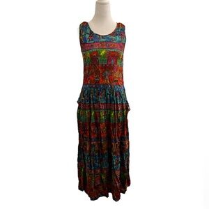 Vintage Bila Boho Folk Art Colorful Maxi Dress